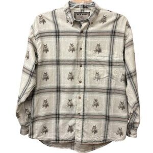 Bit and Bridle Western button down with horse pattern, large
